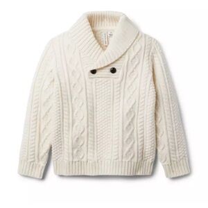 Janie and Jack boy antique White Cable Knit shawl collar Sweater